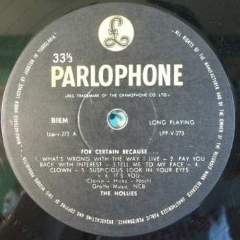 LP The Hollies: For Certain Because...