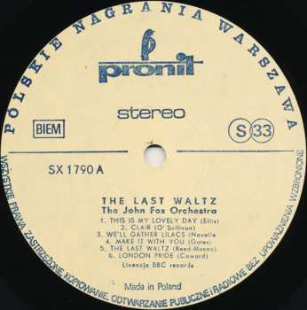 LP John Fox And His Orchestra: The Last Waltz