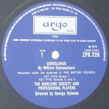 4LP/Box Set William Shakespeare: Coriolanus
