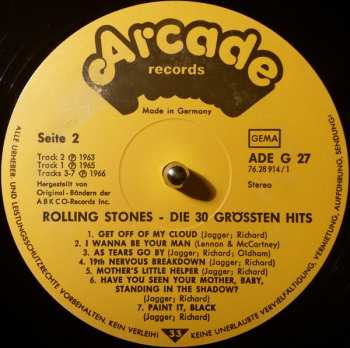 2LP The Rolling Stones: Die 30 Größten Hits In Originalaufnahmen