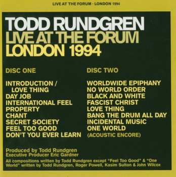 2CD Todd Rundgren: Live At The Forum London 1994
