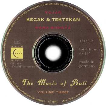 CD Tojan: Kecak & Tektekan (The Music Of Bali - Volume Three)