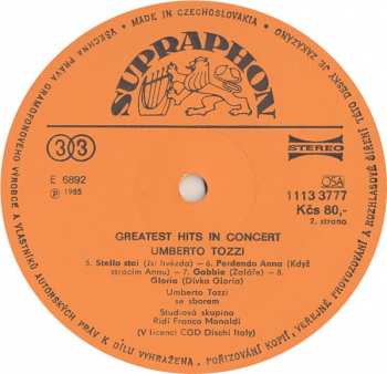 LP Umberto Tozzi: Greatest Hits In Concert