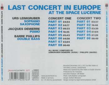 2CD Urs Leimgruber / Jacques Demierre / Barre Phillips: Last Concert In Europe (At The Space Lucerne)