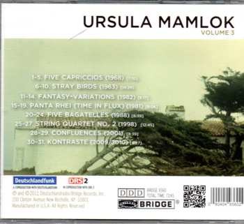 CD Heinz Holliger: Ursula Mamlok Volume 3: Five Capriccios ꟾ Stray Birds ꟾ Fantasy-Variations ꟾ Panta Rhei ꟾ Five Bagatelles ꟾ String Quartet No. 2 ꟾ Confluences ꟾ Kontraste