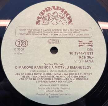 LP Václav Čtvrtek: O Makové Panence A Motýlu Emanuelovi