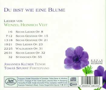 CD Václav Jindřich Veit: Du Bist Wie Eine Blume (Lieder von Wenzel Heinrich Veit)
