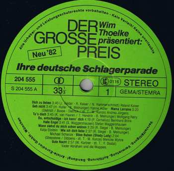 LP Various: Der Grosse Preis (Wim Thoelke Präsentiert Ihre Deutsche Schlagerparade)