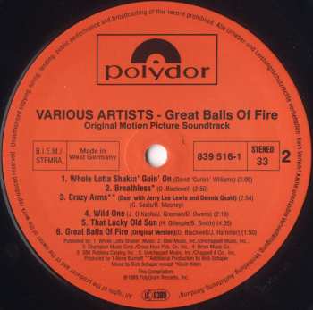 LP Various: Great Balls Of Fire! (Original Motion Picture Soundtrack)