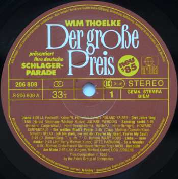 LP Various: Der Große Preis (Wim Thoelke Präsentiert Ihre Deutsche Schlagerparade - Neu '85)