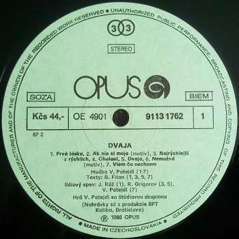 LP Vašo Patejdl: Dvaja (Hudba A Piesne Z Filmu Fontána Pre Zuzanu)
