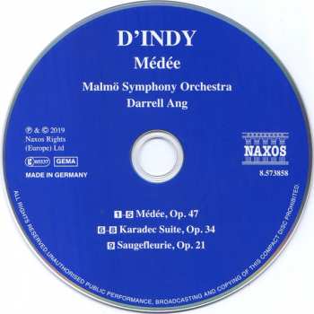 CD Vincent d'Indy: Médée • Karadec Suite • Sugefleurie