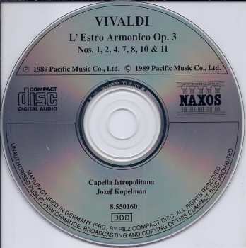 CD Antonio Vivaldi: L'Estro Armonico (Op.3, Nos. 1, 2, 4, 7, 8, 10 & 11)