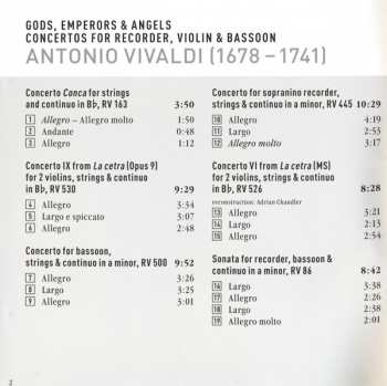 CD Antonio Vivaldi: Gods, Emperors & Angels • Concertos For Recorder, Violin, Bassoon & Strings