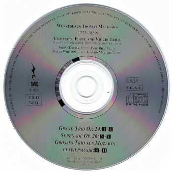 2CD Wenzeslaus Matiegka: Complete Flute And Violin Trios