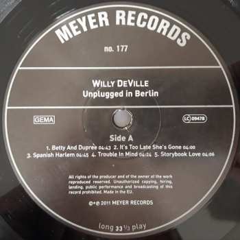 2LP Willy DeVille: Unplugged In Berlin W / Seth Farber & David Keyes