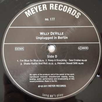 2LP Willy DeVille: Unplugged In Berlin W / Seth Farber & David Keyes