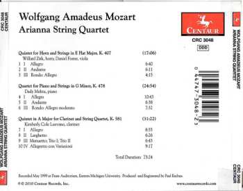 CD Wolfgang Amadeus Mozart: Quintet For Horn And Strings In E Flat Major, K. 407 / Quartet For Piano And Strings In G Minor, K. 478 / Quintet In A Major For Clarinet And String Quartet, K. 581