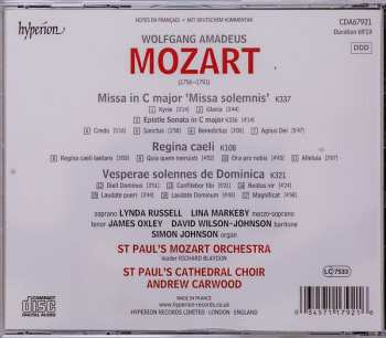 CD Wolfgang Amadeus Mozart: Missa Solemnis - Vesperae De Domenica K321 - Regina Caeli K108