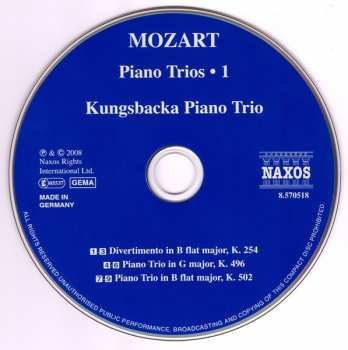 CD Wolfgang Amadeus Mozart: Piano Trios K. 496 And K. 502 • Divertimento In B Flat