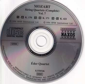 CD Wolfgang Amadeus Mozart: String Quartets (Complete) Vol. 7 - K. 170 • K. 171 • K. 421
