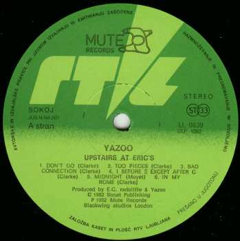 LP Yazoo: Upstairs At Eric's