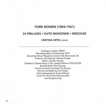 CD Cristina Ortiz: 24 Preludes • Suite Mignonne • Berceuse