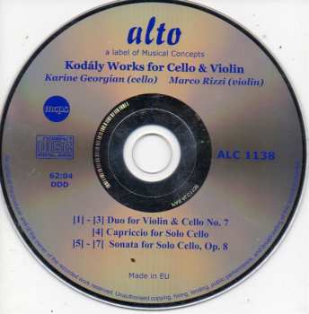 CD Zoltán Kodály: for Cello & Violin - Cello Sonata Op.8, Violin & Cello Duo Op.7 